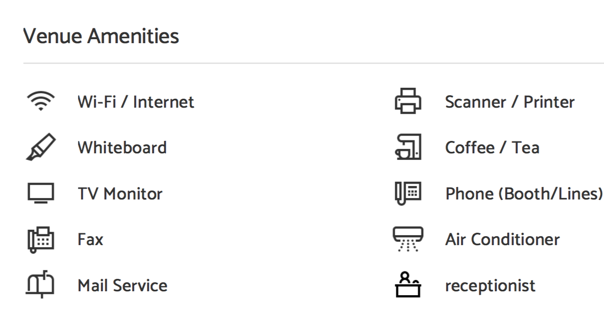 vOffice Venue Amenities